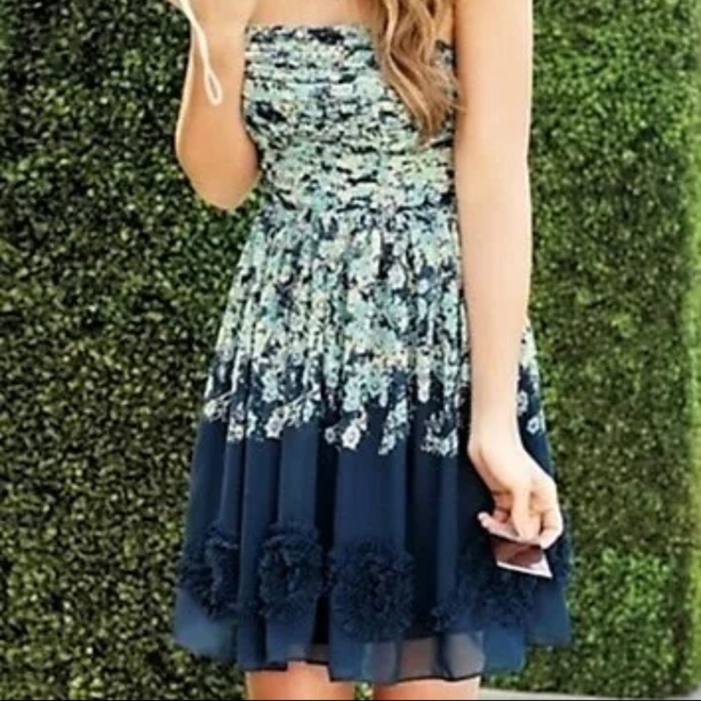 Lauren Conrad Strapless Dress Blue Floral Ruffle 2